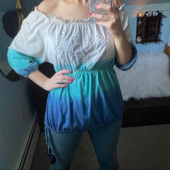 Anthropologie Bohemian Ombré Eyelet Top - Picture 14 of 15